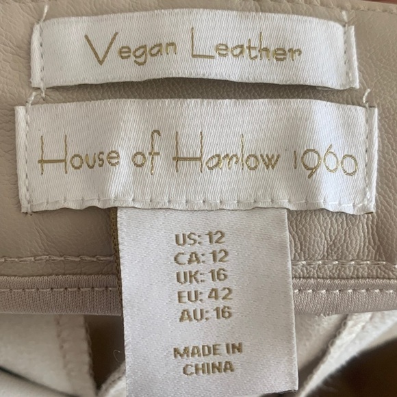 House of Harlow 1960 High Rise Cream Vegan Leather Wide Straight Leg Pants Sz 12 - Picture 9 of 11